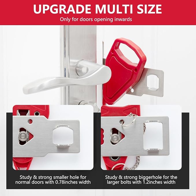 Portable Travel Door Lock, No Tool Hotel Door Latch, Red, 1 Pack | Stainless Steel Lock Plate, Installs At The Door Latch Without Tools, Compact Design For Hotels, Apartments And Dorm Rooms - Image 4