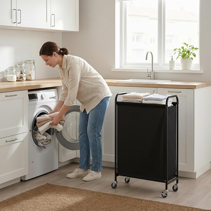 GRANNY SAYS Laundry Hamper, Slim Basket with Wheels and Handles, Black, 80L | Heavy Duty Metal Frame, Silent Rolling Cart for Clothes in Bedroom, Bathroom, Dorm - Image 8