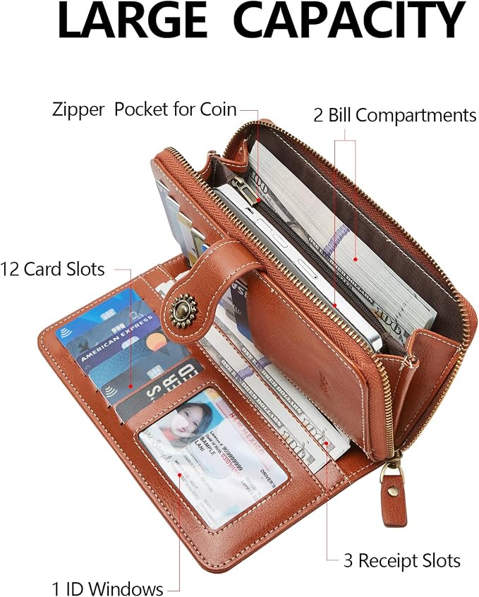 TFKGS Wallet for Women RFID Blocking Leather Large Capacity Card Holder Ladies Phone Clutch Travel Long Purse Wristlet | RFID Blocking - Image 2