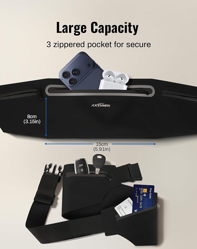 Running Belt for Women & Men-Ultra Light Slim Running Belts | Water-Resistant Phone Holder, 4 Pockets, Adjustable Waist Strap & Reflective Safety for Running, Hiking & Fitness - Image 3