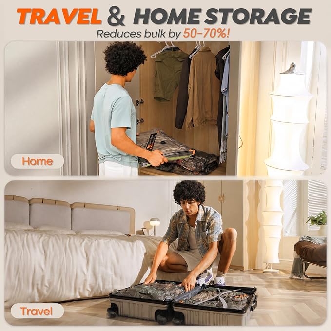 Rechargeable Wireless Pump Travel Storage Bags Set - 15 Pack Large Size Vacuum Bags for Travel & Home, Space-Saving Compression Packing for Clothes, Blankets & Bedding - Image 5