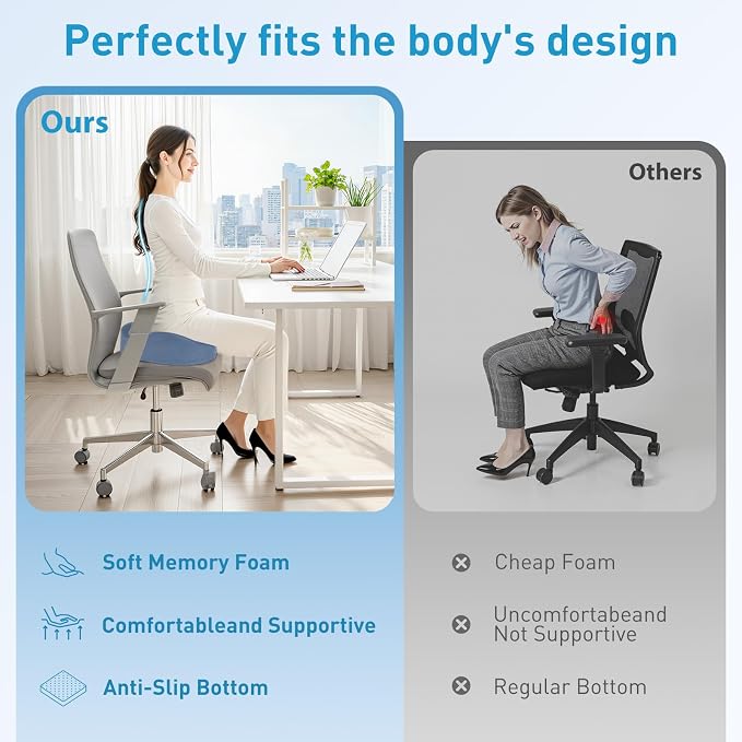 BlissTrends Extra Thick Seat Cushion for Office Chair & Car Seat, LightBlue | Tailbone & Sciatica Relief, Ergonomic Support, High-Density Memory Foam, Comfort for Extended Sitting - Image 7