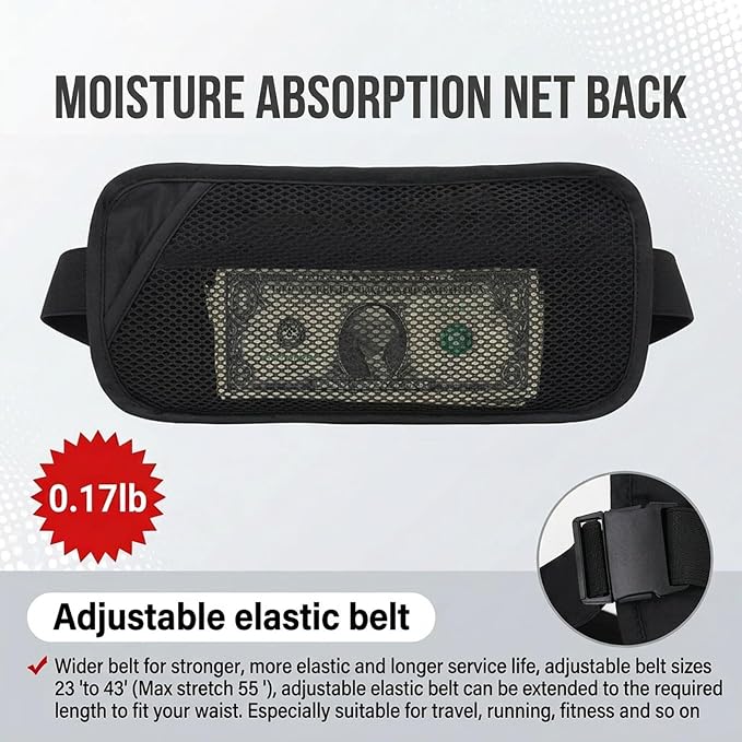 RFID Blocking Money Belt for Travel, Hidden Anti Theft Waist Pouch with RFID Protection, Slim Passport Holder Fanny Pack for Cash, Credit Cards, Phone & Travel Essentials-lightgrey-Black - Image 5