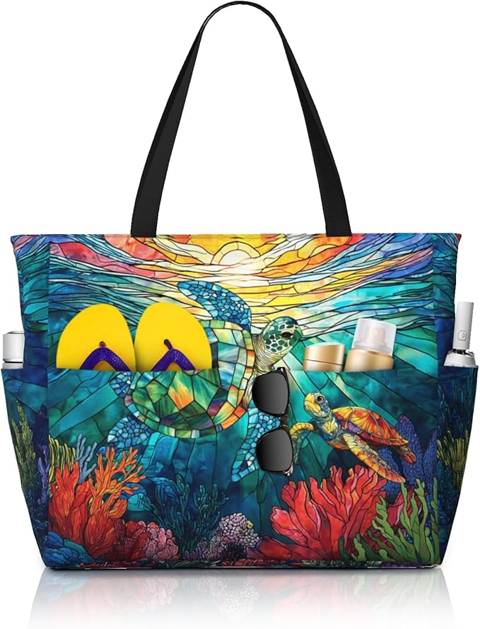 Beach Bag Tote Bags Waterproof Sandproof for Women Large Beach Tote Pool Bag Foldable with Zipper for Travel Weekend by MAHIPOCI
