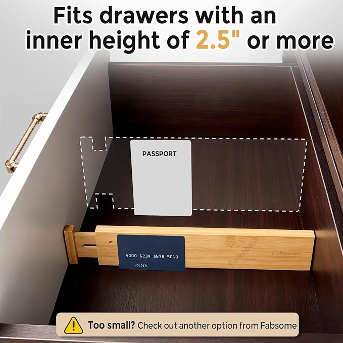 Fabsome Drawer Divider 6 Pack, Bamboo Dresser Organizers for Clothes Socks Underwear Baby Clothing, Wooden Separators for Nursery Organization Adjustable from 12.5'' to 17'' with Soft Foam Ends - Image 4