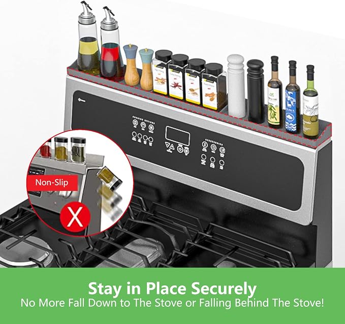 Stove Top Shelf 30 Inch - Silicone Material Magnetic Shelf for Stove -Grey | 3 Functional Partitions,Heat Resistant Kitchen Spice Rack Organizer - Image 6