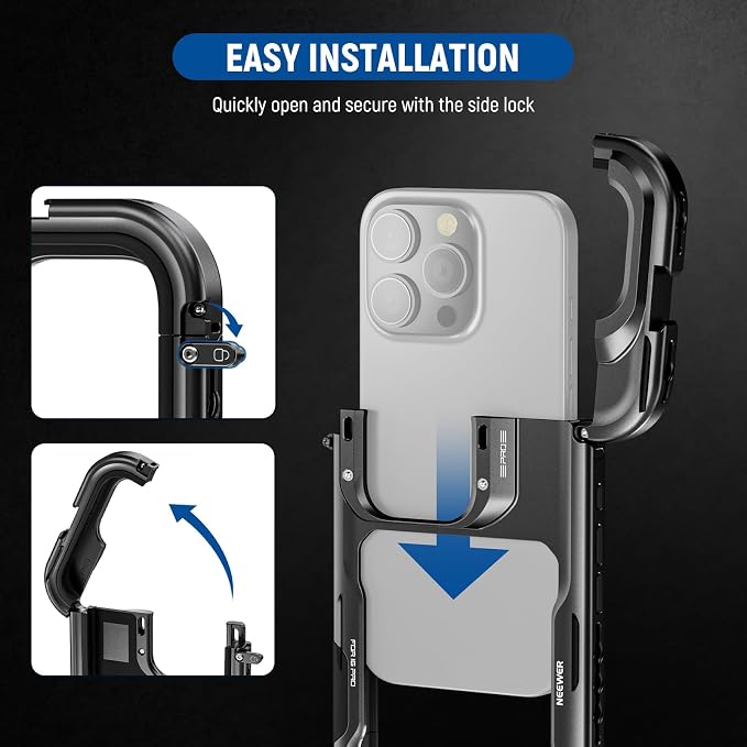 NEEWER 16 Pro Cage, Quick Release Video Rig Phone Stabilizer Compatible with iPhone 16 Pro with 67mm Filter Adapter, 17mm Lens Backplate, T Mount Lens Adapter Compatible with Moment, PA073 - Image 2