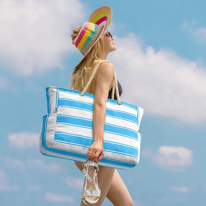 Becokan Beach Bags for Women Large Waterproof Beach Tote Bag Zipper Beach Bags Waterproof Sandproof Swim Pool Bag Large Tote - Image 2