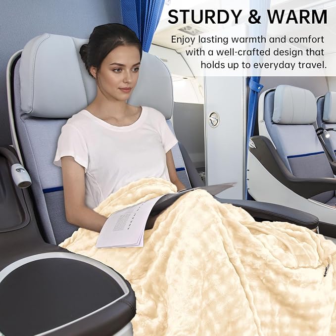 Travel Blanket and Pillow-2-in-1, Ultra-Soft&Compact, One-Piece Airplane Blanket with Hand Luggage Belt and Backpack Clip,Travelers Accessories Gifts, 61x43 Inches(White) - Image 6