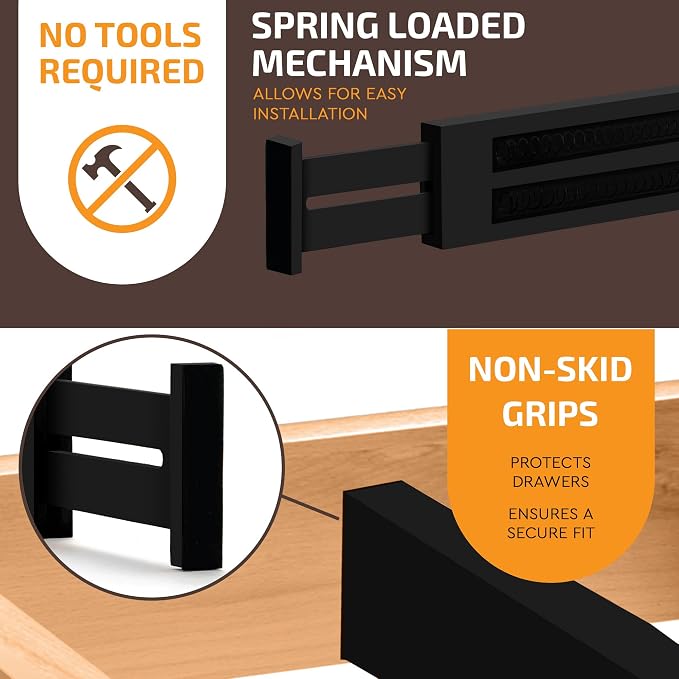 6-Pack Drawer Dividers 2.6-Inch High Dresser Organizer 16 to 22 Inch, Black | Bamboo, Spring Loaded, No Tools Needed, Fits Wide Drawers for Socks, Clothes, Utensils, Bedroom, Bathroom, Kitchen, Office - Image 7