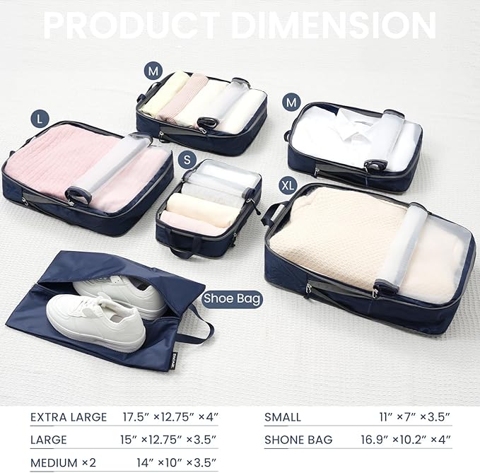 BAGAIL 6 Set Ultralight Compression Packing Cubes Packing Organizer for Travel Accessories Luggage Suitcase Backpack - Image 2