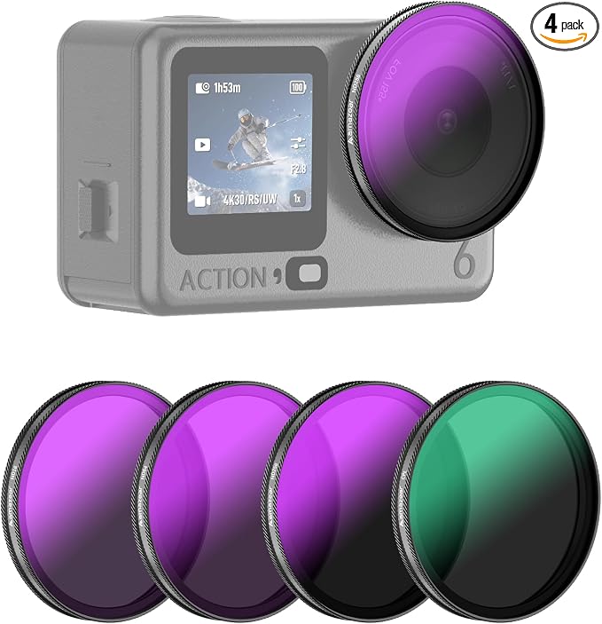 AMAZEAR ND & CPL Filters Set for DJI OSMO Action 6, Action6 Pro Accessories ND16 + ND64 + ND256 + CPL Overlay Lens Filters Kit | 4 Pack | Optical Glass | HD | Oil Resistant | Easy to Use | by YourProPhotoGear