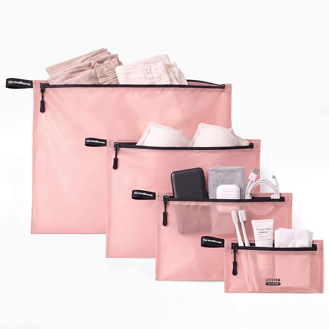 Ultralight Travel Organizer Bags, 4 Set Lightweight Zipper Pouches for Packing, Soft Packing Cubes for Carry-On Suitcase, Clothes, Underwear, Toiletries and Small Essentials, Blush Pink - Image 7