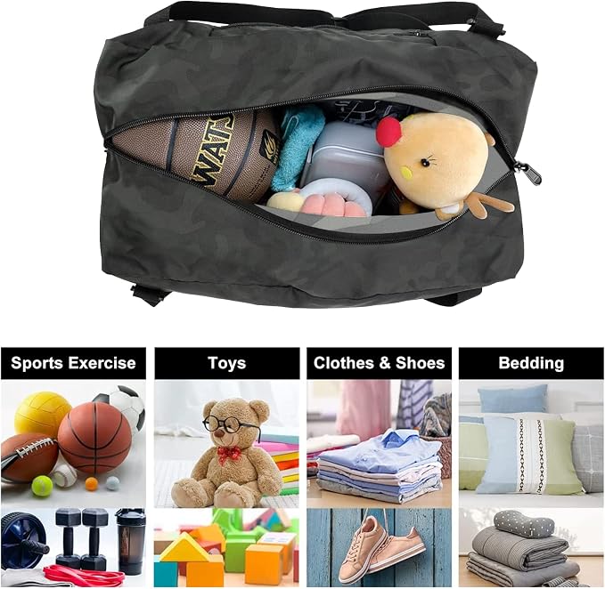 HOLYLUCK Foldable Travel Duffel Bag For Women & Men Luggage Great for Gym (midnight camo) - Image 5