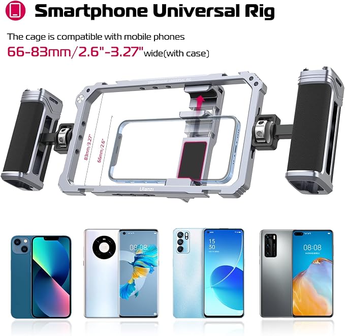 ULANZI Universal Phone Video Rig Kit with Handles, Aluminum Handheld Stabilizer Phone Video Filmmaking Grip for Video Maker Videographer with Cold Shoe for iPhone 16 15 14 13 Mini Pro Max 8 Plus - Image 3