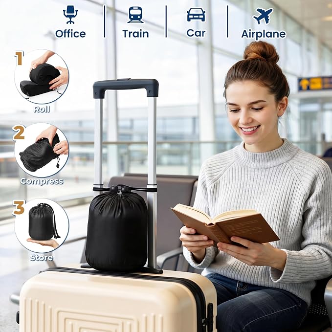 ExploreBliss Travel Pillow, Neck Pillow Airplane, Black & Pink | Travel Pillows for Airplanes, Neck Pillow Airplane, Memory Foam Neck Pillow Set with Eye Mask, Earplugs - Image 7