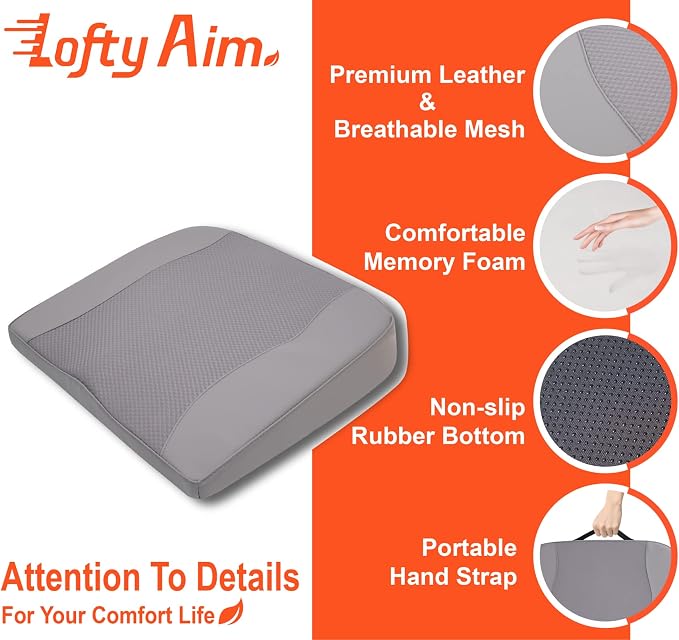 Lofty Aim Car Seat Cushion, Memory Foam Car Seat Cushions for Long Driving | Comfy Car Seat Pillow for Pain Relief, Driver Seat Cushion Adds Height, Butt Cushion for Car, Truck, Office Chair, Gray - Image 5
