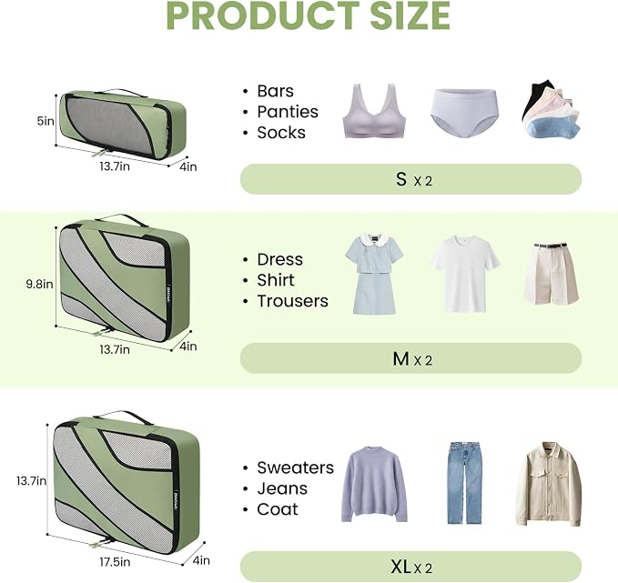 BAGAIL 6 Set Packing Cubes,Travel Luggage Packing Organizers - Image 2