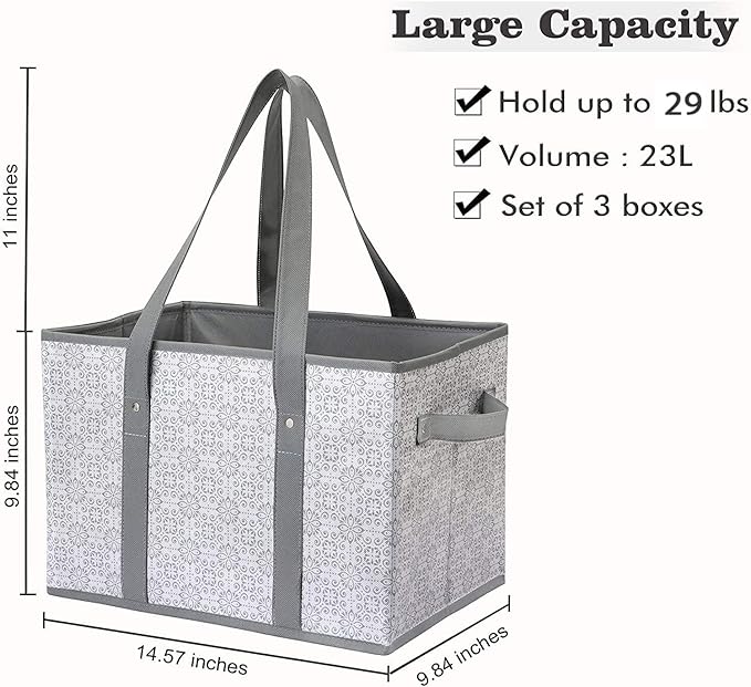 Reusable Grocery Bags 3 Pack, Foldable & Water Resistant Shopping Bags | Large Grocery Tote Bag Water Resistant Shopping Bags Foldable Grocery Bag for Clothes,Shoes and Picnic - Image 6