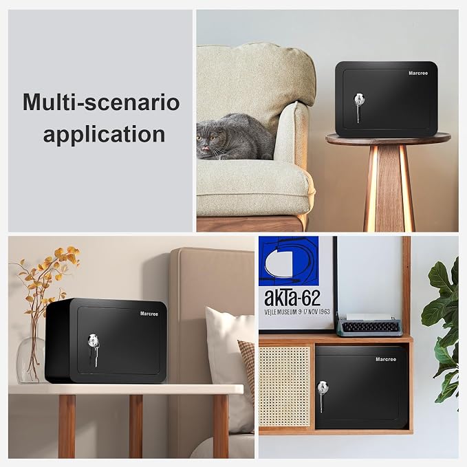 Marcree 0.23 Cub Safe, Small Safe Box with Key, Mini Safe for Kids | Mini Home Safes for Money, Coin and Cash, Security Safes for Kids, Personal Lock Box, Black, 6.69 x 9.06 x 6.69 Inches - Image 7