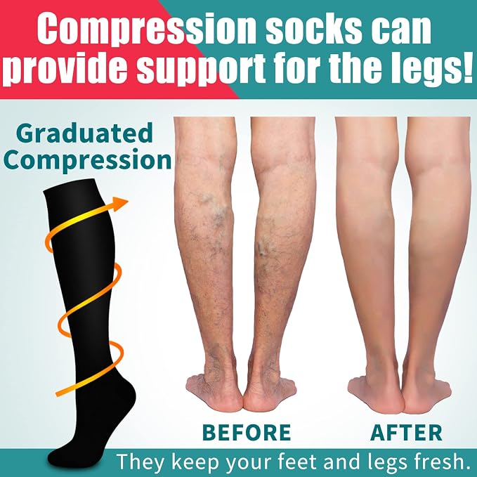 Compression Socks for Women & Men Circulation(6 pairs)-Graduated Supports Socks for Running, Athletic Sports - Image 2