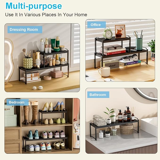 Expandable Cabinet Shelf Organizer, Adjustable kitchen Countertop Storage | 2 Pack Stackable Metal Kitchen Cabinet Countertop Storage Shelves, Heavy Duty Counter Cupboard Pantry Organizers, 20.5" Long - Image 9