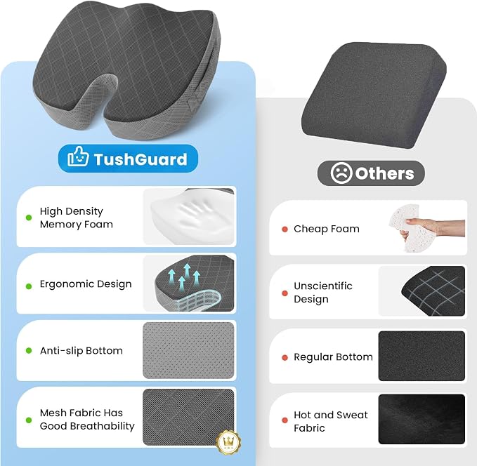 Memory Foam Office Chair Seat Cushion - Dark&Light Grey, X-Large | for Car Seat, Airplane, Desk Chair - Sciatica & Hip & Coccyx Pain Relief Cushion for Long Sitting Office Workers, Car Drivers - Image 6