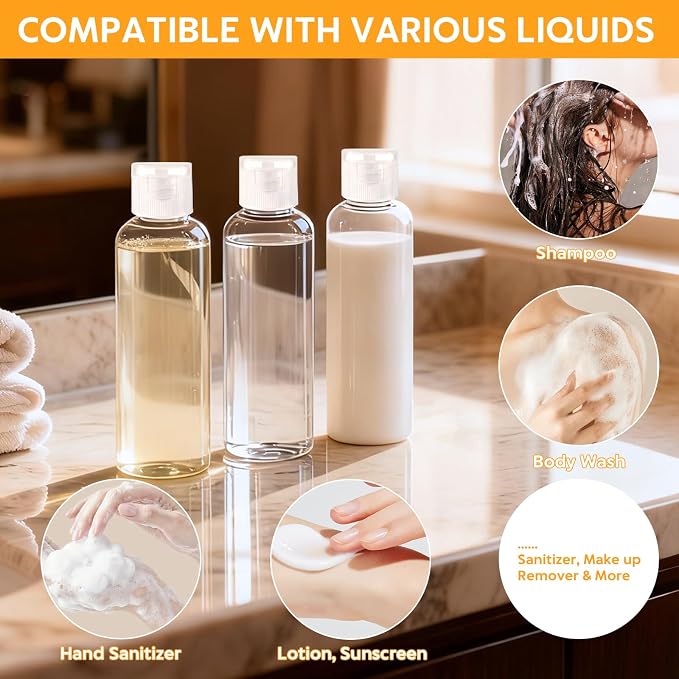5 Pack 3.4 oz Travel Bottles for Toiletries, TSA Approved Leak Proof Refillable Travel Size Containers, Clear Plastic Shampoo Bottles for Lotion Conditioner - Image 6