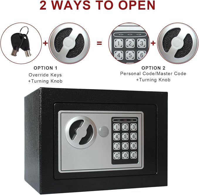 Money Safe Box for Home with 4 LED Color Sensor Light & Fireproof Money Bag, 0.23CUFT, Security Lock Box with Keys & Pass Code, Fireproof Safe with Digital Keypad, 3mm Thickness Door - Image 6