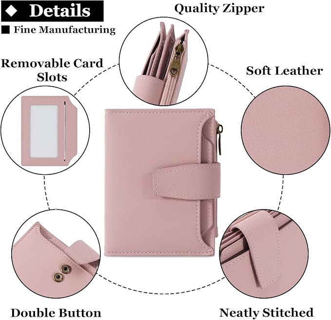 Small Wallet Women RFID Blocking Soft Leather Bifold Compact Card Holder Wallet for Women with Zipper Coin Pocket 4 ID Window - Image 5