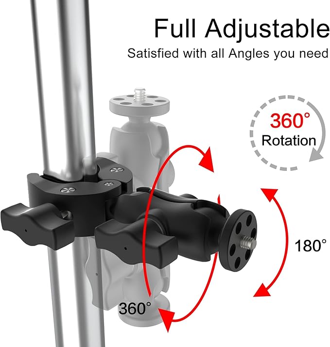 Super Camera Clamp Mount Double Socket Arm | 1/4"-20 Ball Head Adapter for GoPro AKASO DJI Action Insta360 or DSLR Digital Camera Monitor/LED Lights/ - Image 3