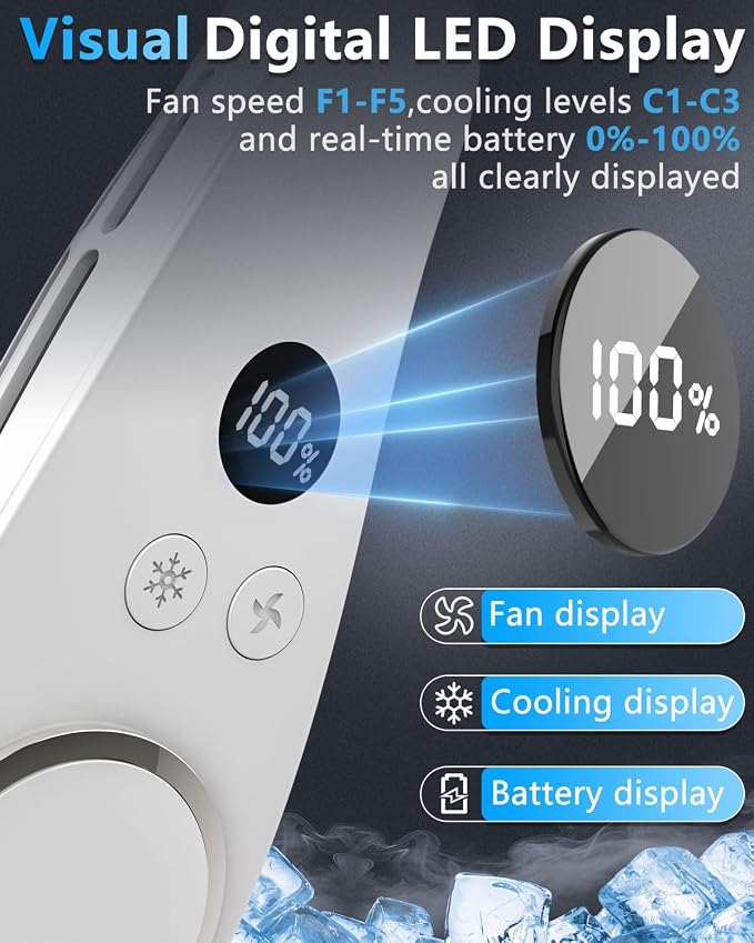 Neck Fan with Cooling Plate-24H Quiet Powerful Fans that Blow Cold Air-5 Speed&Power LED Display-USB 5500mAh Bladeless Wearable Personal AC Cooler for Women,Men,Kids,Travel,Outside,Indoor White - Image 5