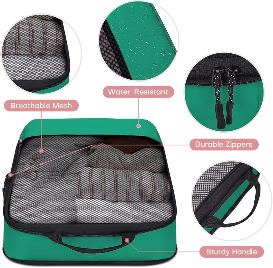 4 PCS Set Compression Packing Cubes for Travel, Lightweight Packaging Organizer Bags for Carry On Space Saving, Travel Essentials Cubes for Suitcase Backpack, Green - Image 5
