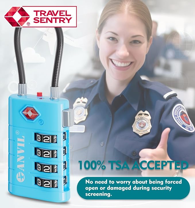 ANVIL TSA Approved Luggage Locks with Search Alert Indicator, 4-Digit Combination Suitcase Lock, Advanced TSA008 Core Heavy Duty Anti-Theft Travel Lock for Double Zippers, Backpacks - Image 8