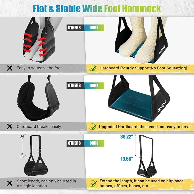 2-Pack Foot Hammock Plane Travel, No Collapse Thickened Bamboo Foot Rest | Portable Airplane Foot Sling Wing with Thickened Foam & Carry Bag, Long-Flight Travel Essential Designed to Relax Your Feet - Image 3