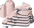 7 Set Compression Travel Packing Cubes, Travel Essentials, Pink | Travel Essentials for Suitcase, Luggage Organizer Bags for Travel with Shoe Bag,Packing Cubes for Travel Women by CherryNow