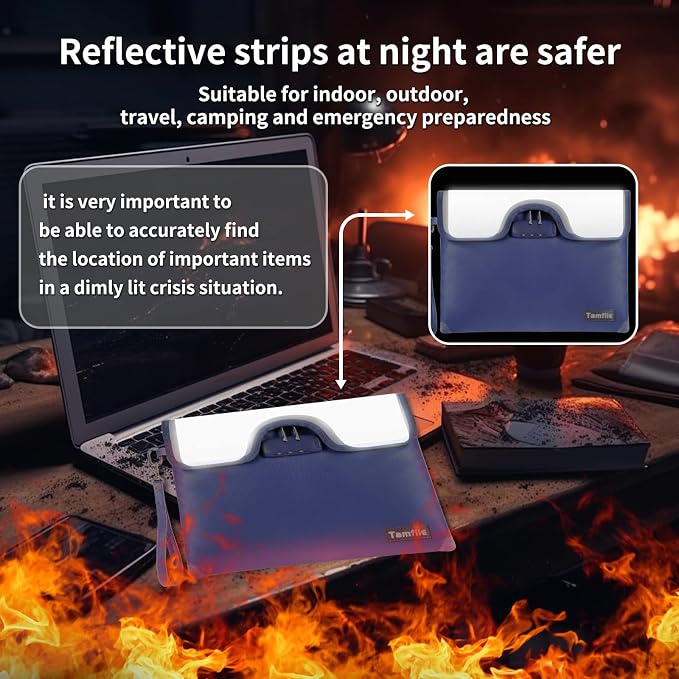 5200°F Fireproof Money Bag with Lock, Water Fireproof Document Bag with Zipper, 8 Layers Fire Insulation, Fireproof Safe Storage Pouch with Lock for Cash, Passport, Certificate(10" x 13", Blue) - Image 9