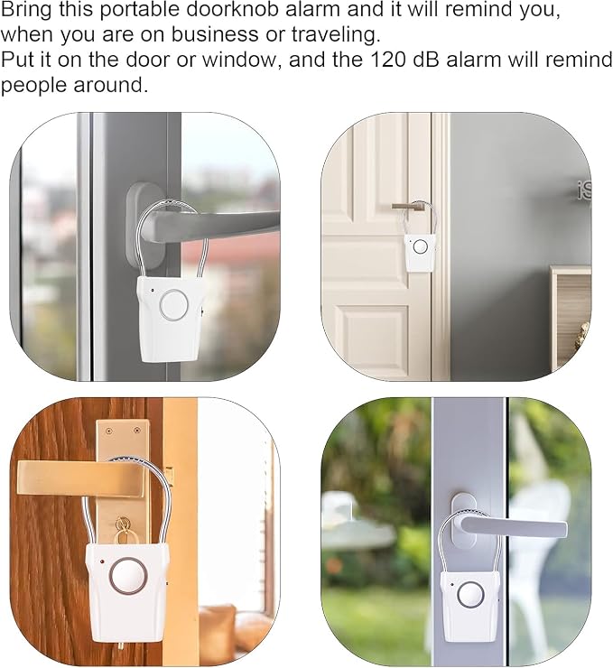 2 Pack Door Handle Alarm | Vibration Triggered, 120dB Alarm, Audible 550FT, For Travelling, Hotel, Apartment, Home Security - Image 8
