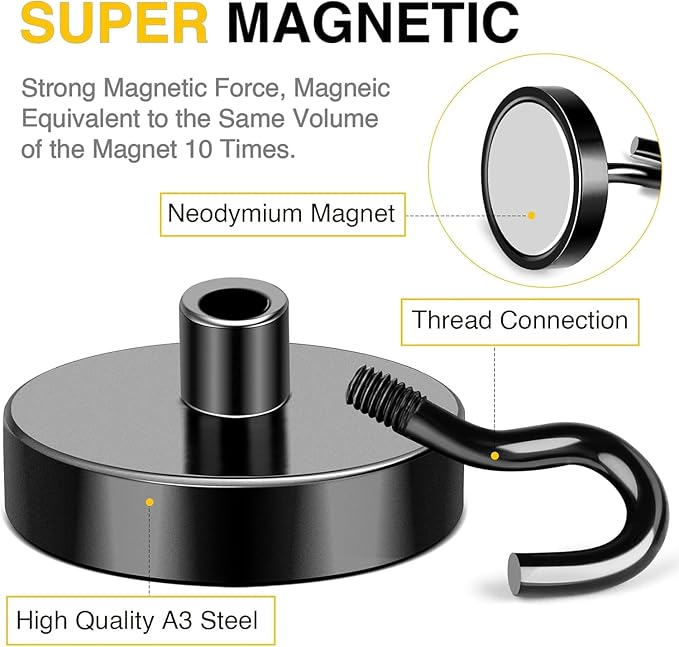 DIYMAG Magnetic Hooks 8pcs 120lbs Cruise Essentials 2026 Magnet Hook Black | Neodymium Heavy Duty Strong Magnets Hanging Ship Cabins Refrigerator Fridge Classroom Beach Vacation Kitchen Grills Home Tool - Image 3
