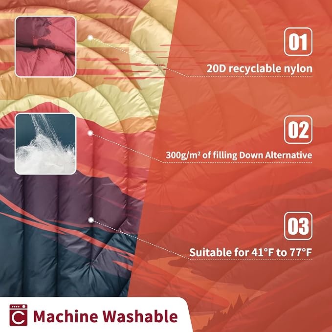 Puffy Camping Blanket,Large Camp Blanket Outdoor Camping Quilt Waterproof | Lightweight Printed Warm Packable Down Alternative Blanket for Camping,Traveling, Stadium, Hiking, Picnics - Image 3