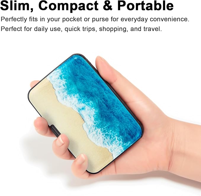 Credit Card Holder, Metal Card Wallet RFID Blocking Mini Slim Aluminum Business Hard Card Case for Women Men (Beach) - Image 5