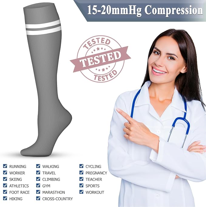 QUXIANG Copper Compression Socks for Women & Men Circulation (8 Pairs) - Best for Running Athletic Cycling - 15-20 mmHg - Image 5