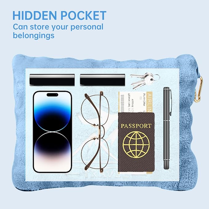 Travel Blanket and Pillow-2-in-1, Ultra-Soft&Compact, Airplane Blanket with Hand Luggage Belt and Backpack Clip,Travelers Accessories Gifts, 61x43 Inches（Blue） - Image 9
