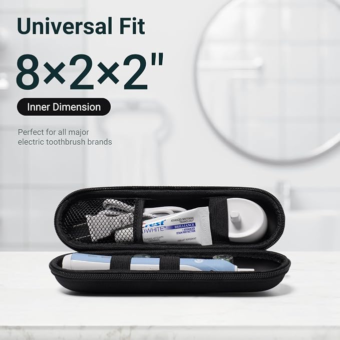 Nincha Compact Electric Toothbrush Travel Case, EVA Protective Storage Bag for Philips Sonicare/Oral-B, Waterproof Portable Carrying Case with Mesh Pocket & Elastic Bands (Black) - Image 2