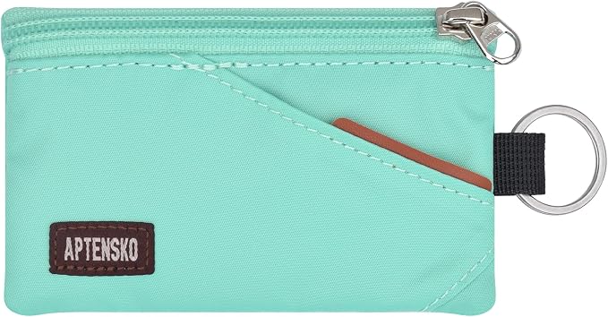 RFID Blocking Travel Wallet with Adjustable Lanyard, Small Nylon Zipper Pouch and Badge Holder for ID, Credit Cards, Cash, Keys, Commuters (Mint Aqua) by APTENSKO