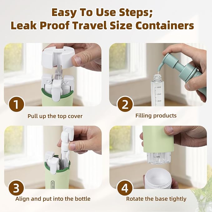 4 in 1 Travel Dispenser Bottle,4 Pack 30ML Travel Bottles for Toiletries, Leak Proof Travel Size Containers (Green) - Image 3