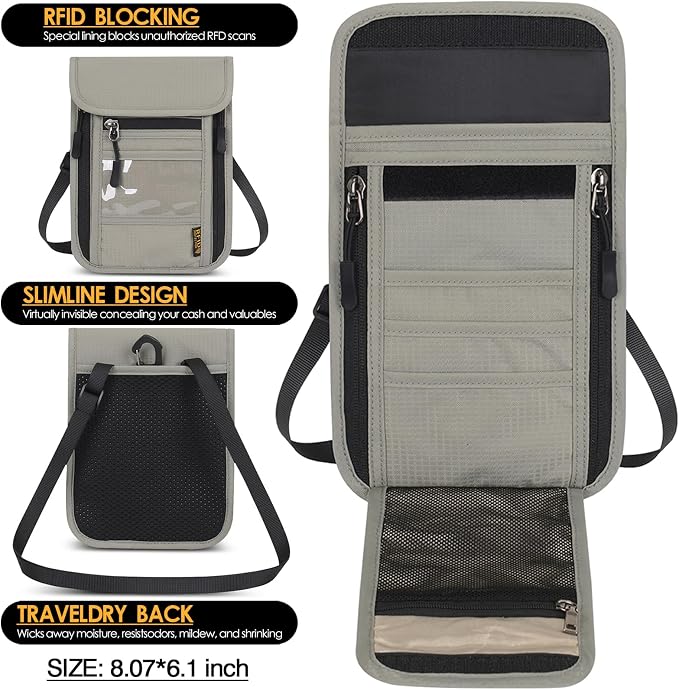 Travel Neck Wallet RFID Blocking – Hidden Passport Holder & Anti-Theft Money Pouch for Men & Women, Lightweight Concealed Undergarment Organizer with Adjustable Strap, Secure Document Holder - Image 3