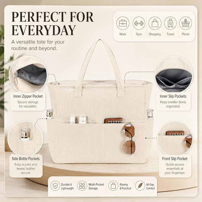 LEDAOU Large Beach Bag for Women, Waterproof Sandproof Tote Bag with Zipper | 36L Pool and Swim bag with Zipper, Wet/Dry pocket and 7 Pockets for Beach Days, Cruises, Vacations and Family travel - Image 6