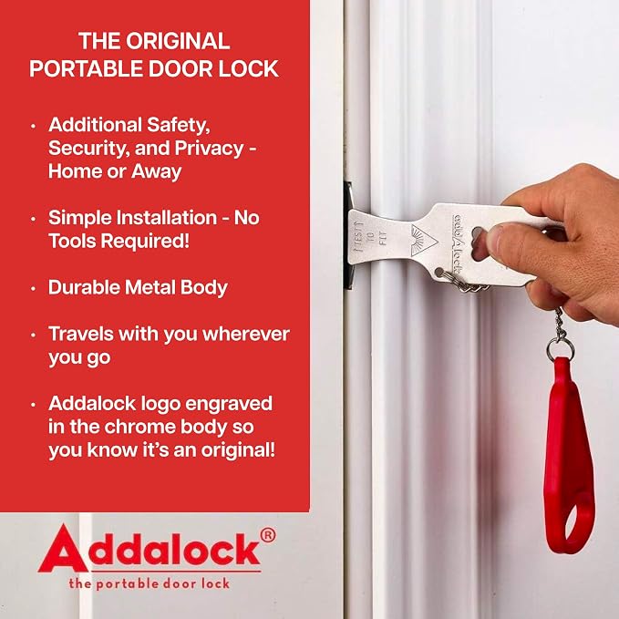 The Original Portable Door Lock for Travel & Home Security, 1-Piece Door Latch Lock for Houses, Apartments, Hotels, Motels, Dorms & AirBnBs - Lock the Door & Stay at Home or Away, 2 Pack - Image 2