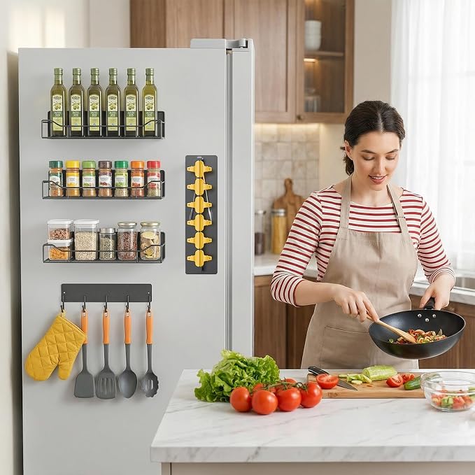 Magnetic Spice Rack for Refrigerator, 5 Pack Magnetic Fridge Organizer Shelves, Strong Magnet, No Drilling, Space Saving Shelf Organizer for Kitchen, Refrigerator & Laundry Room Storage (Grey) - Image 8